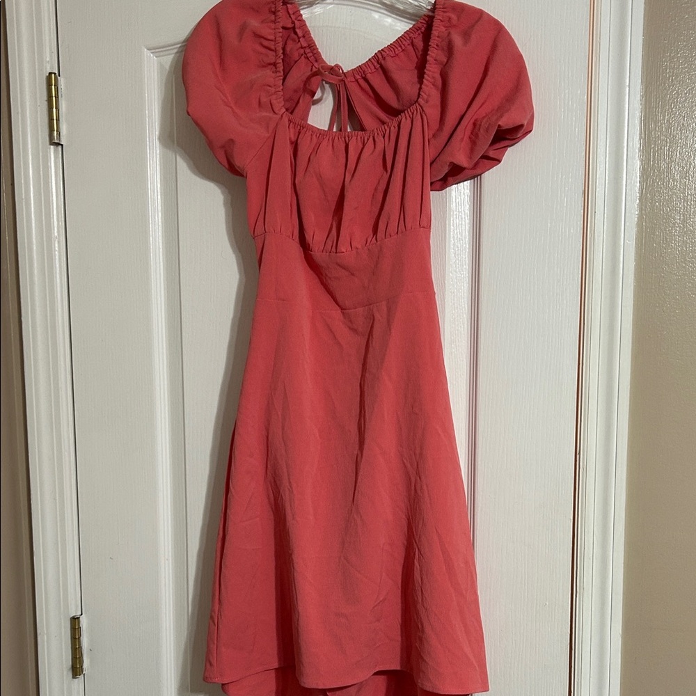 Coral Puff Sleeve Dress